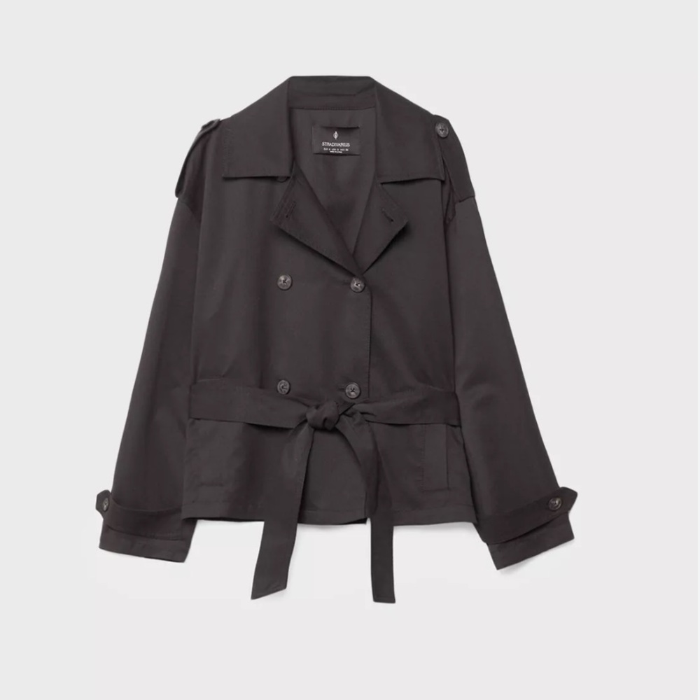 Michael Kors 100% LINEN Lightweight Black Double-Breasted Pea Coat with Belt